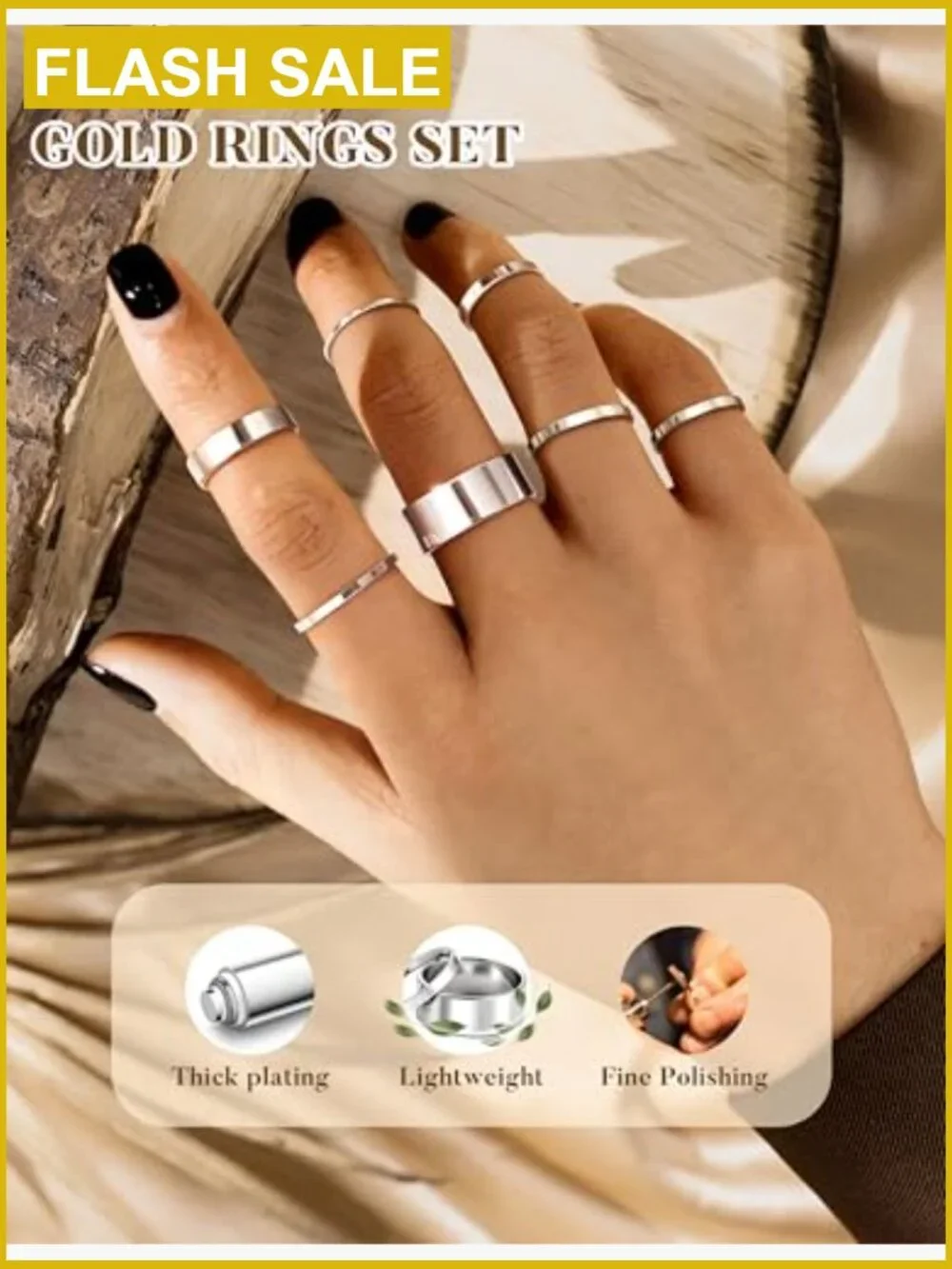 Non Tarnish Stainless Steel Rings Set Dainty Gold Band Ring Stack Simple